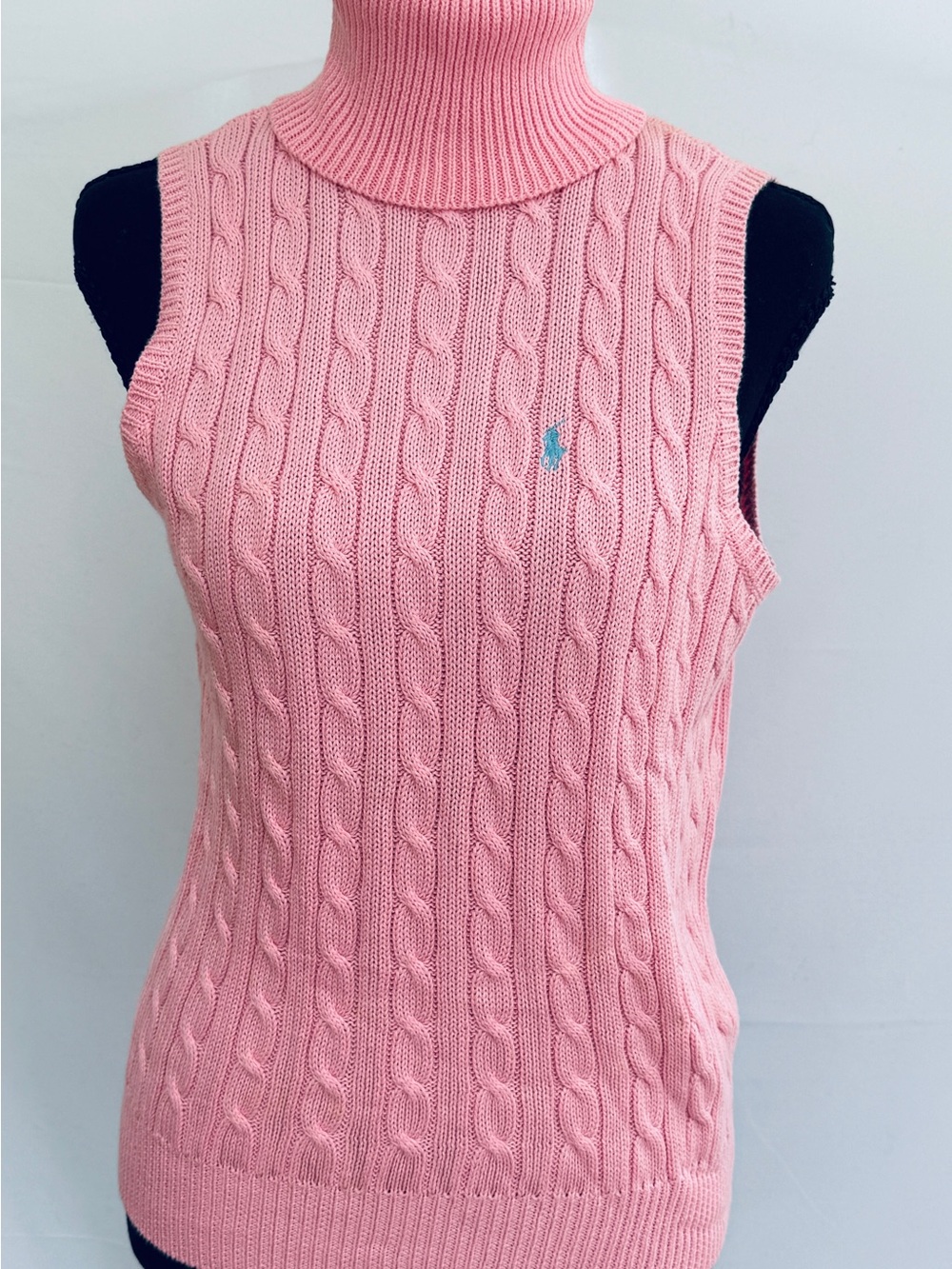 Ralph Lauren Pink Cable-Knit Sleeveless Turtleneck Tank